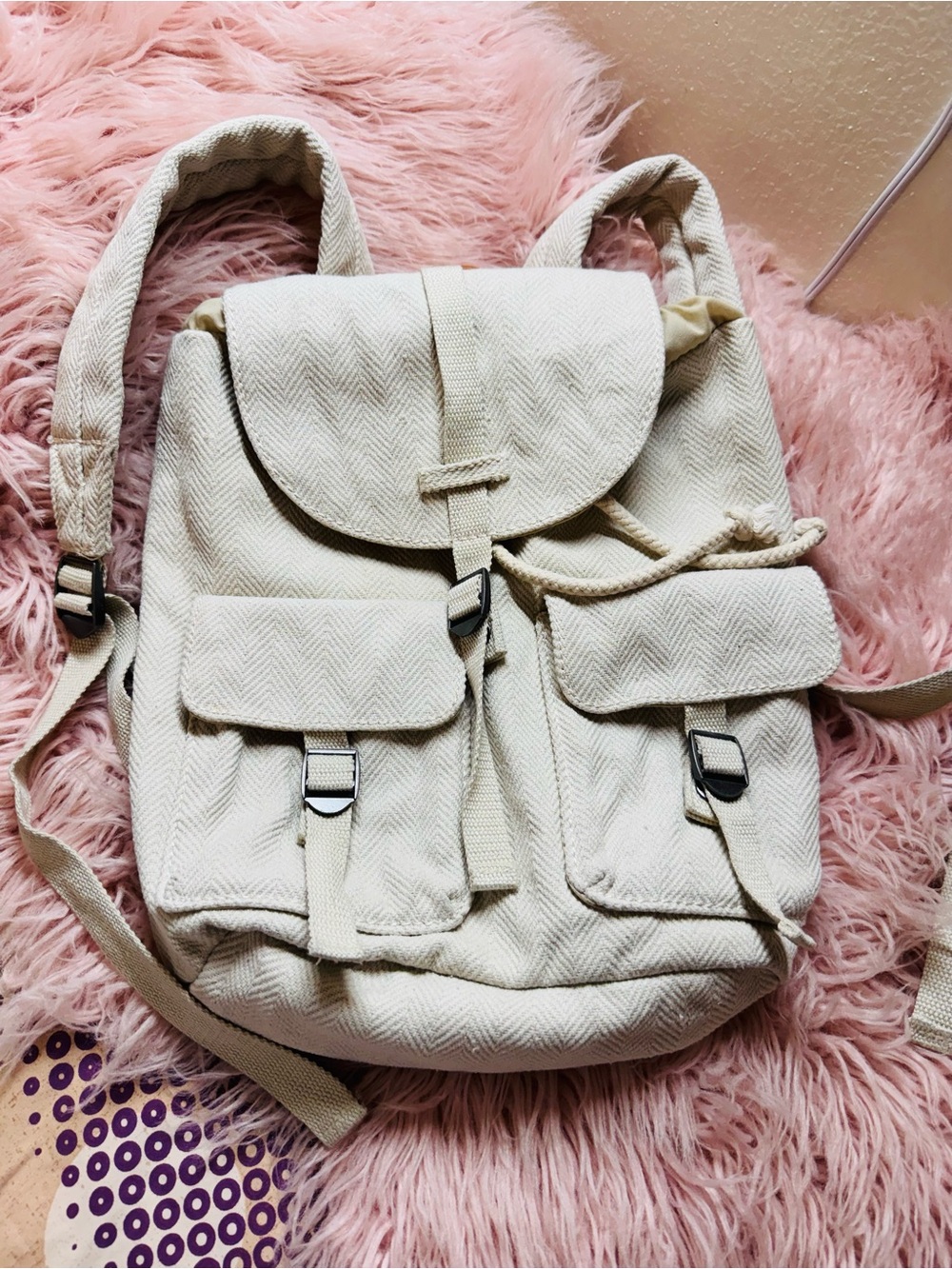 Universal Thread Cream Textured Drawstring Backpack - Picture 3 of 8